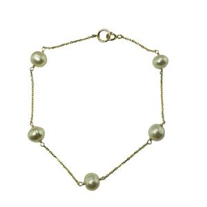 Vintage 14 Karat Yellow Gold and Pearl Station Bracelet #13302